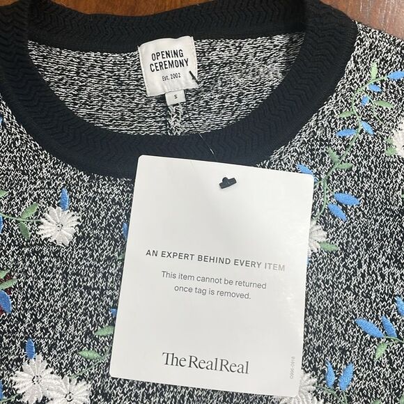 Opening Ceremony Black Embroidered Floral Sweater 3/4 Sleeve Handkerchief Hem  S - Picture 9 of 16